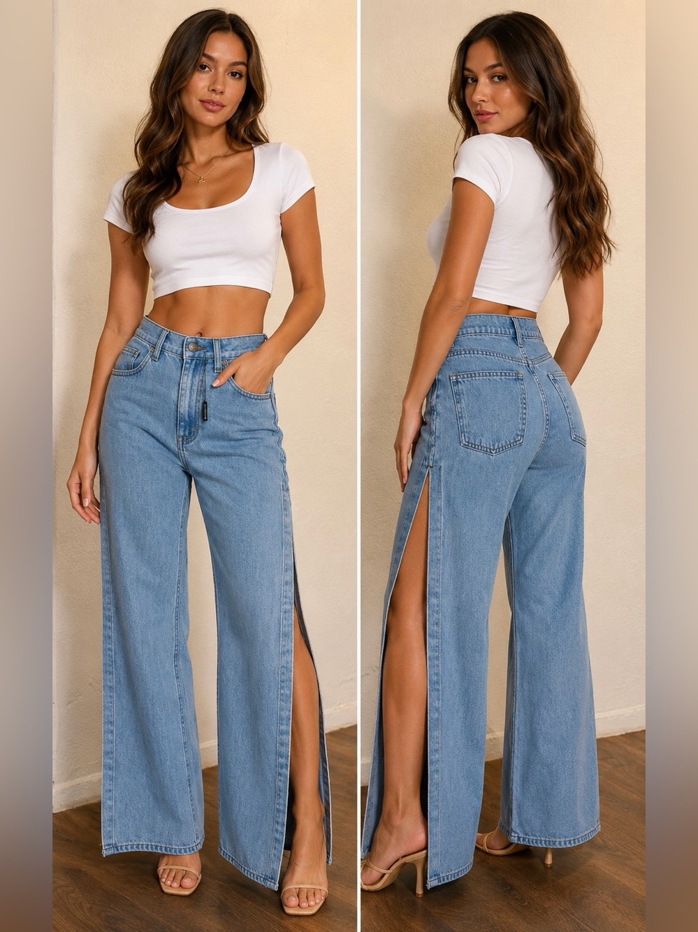 PrettyLittleThing Shape Vintage Wash Extreme Split Detail Jeans